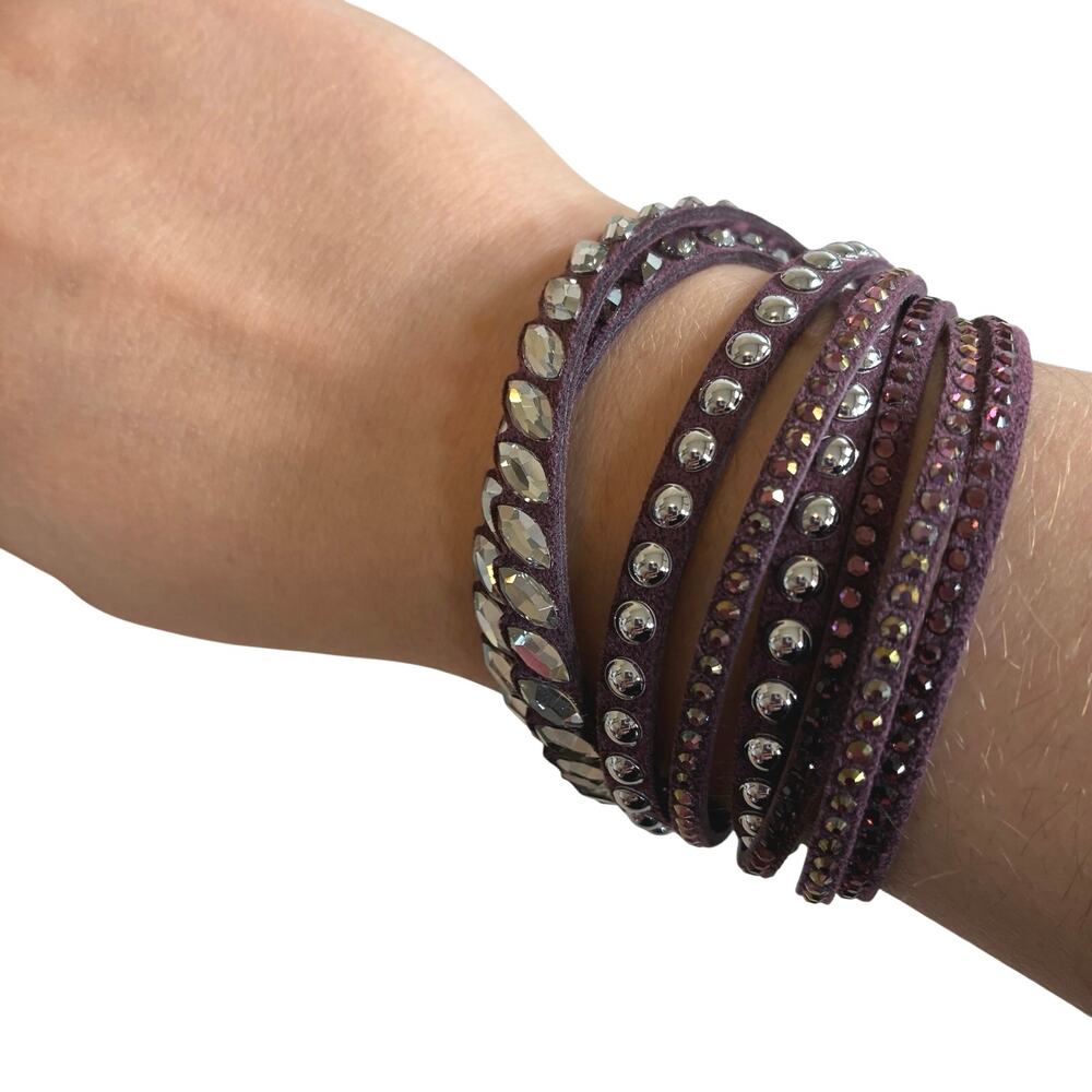 Swarovski Slake Pulse Purple Multi-Strand Wrap Bracelet w/ Crystals Snap Closure